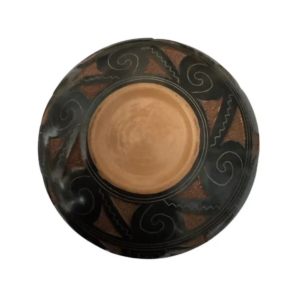 Vintage Hand Carved South American Brown Tan Pottery Vase